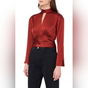 The Parker Long Sleeve Keyhole Top Satin Rust EUC
